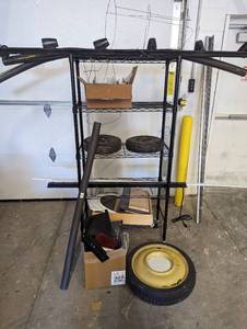 Assorted Items on Rack, DOES NOT INCLUDE SHELFS  See pictures - Materials, etc