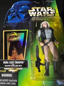 lot 41 image: Star Wars the Power of the Force Action Figures - Rebel Fleet Trooper, EV-9D9 New in Package