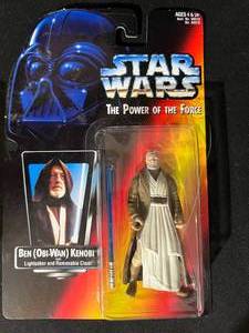 lot 43 image: Star Wars the Power of the Force Action Figures - Nien Nunb, Obi-Wan New in Package