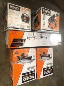 Pallet with Ridgid 7 in Table Tile cutters open box customer returns various conditions see pictures