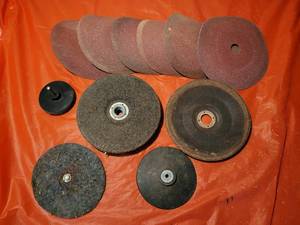 Collection of 7 Sanding Wheels and Paper