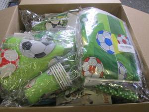 box of birthday party paper plates,...