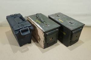 lot 72 image: 3 Ammo Cans - 2 Metal, 1 Plastic