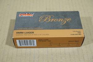 lot 161 image: 50 PMC Bronze 9mm Luger 115 Gr FMJ Ammo
