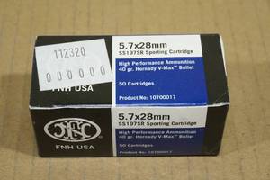 lot 163 image: 50 FNH 5.7 x 28mm 40 Gr Hornady V-Max Ammo