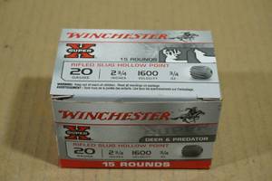 lot 190 image: 15 Winchester Super-X 20 Ga 2-34 34 Oz HP Rifled Slugs