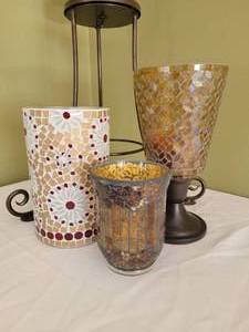 lot 25 image: Mosaic Hurricane & Complementing Candle Holders