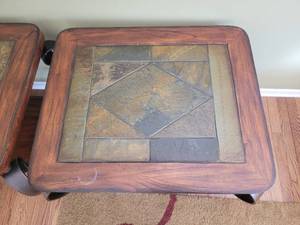 lot 8 image: King Metal Furniture Co. Stone Tile Top Side Table Pair