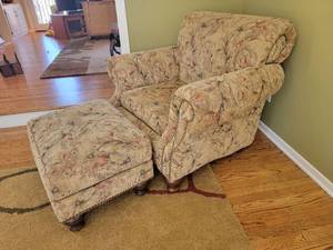lot 9 image: King Hickory Rolled Armchair & Ottoman