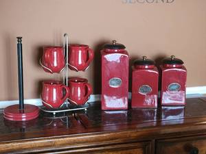 lot 63 image: Charming Ruby Red Kitchen Set