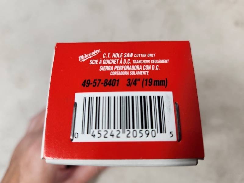 lot 93 image: New Milwaukee Carbide Tooth Hole Saw 34 inch