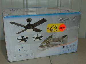 lot 63 image: SNJ 52 Inch Oil-Rubbed Bronze and Black Ceiling Fans with Lights and Remote