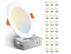 lot 12 image: Amico 24 Pack 6 Inch 5CCT Ultra-Thin LED Recessed Ceiling Light with Junction Box