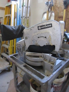 lot 158 image: HITACHI 15 MITER SAW WITH BLADES AND MANUAL