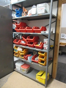 lot 210 image: HEAVY DUTY WAREHOUSE SHELVING STOCKED WITH ASSORTED SCREWS