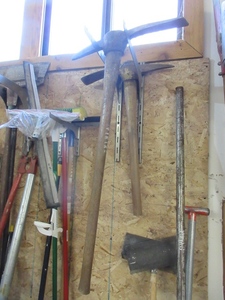 lot 267 image: PICK AXES WITH WOODEN HANDLES