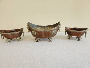 Ornate Vintage Copper Candleholders & Tray