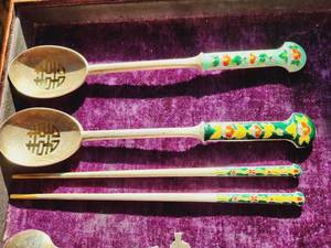 Solid .999 Silver Korean His & Hers Spoons with Chopsticks