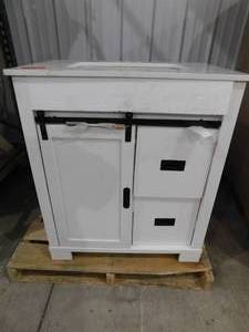 lot 2 image: Glacier Bay Brindley 30 in.W x 21 in. D x 34.5 H Barn Door Bath Vanity in White with Engineered Stone Top