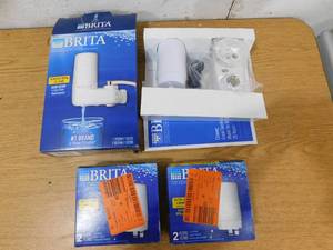 lot 122 image: Brita  Faucet Mount Tap Water Filtration System in White, BPA Free, Reduces Lead With 4 extra filters