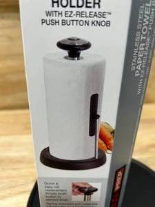 lot 17 image: OGGI Paper Towel Holder, 13.5 H, Black, Stainless Steel