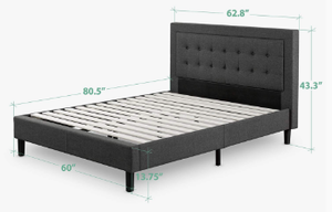 lot 79 image: ZINUS Dachelle Upholstered Platform Bed Frame  Mattress Foundation  Wood Slat Support  No Box Spring Needed  Easy Assembly, Queen, Platform Bed Only, Dark Grey
