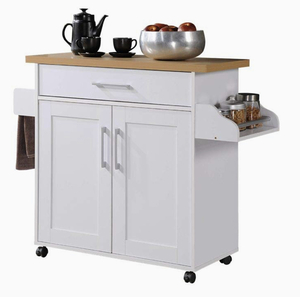 lot 94 image: HODEDAH Kitchen Island with Spice Rack, Towel Rack & Drawer, White with Beech Top