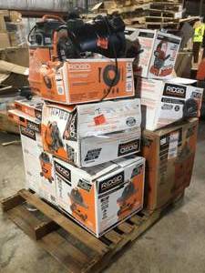 Pallet with assorted Ridgid Shop Vacs various models and conditions review pictures