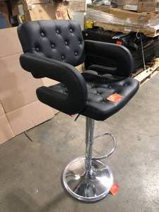 lot 30 image: Elama 35 in. Black and Chrome High Back Faux Leather Tufted Bar Stool with Adjustable Height review pictures