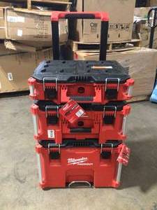 lot 3 image: Milwaukee  PACKOUT 22 in. rolling Modular Tool Box Storage System see pictures