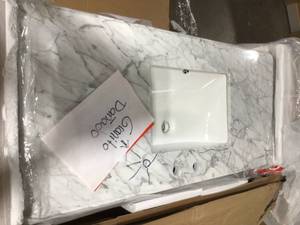 lot 4 image: Home Decorators Collection Sonoma 48 in. W x 22 in. D x 34 in H Bath Vanity in White  the top is damaged review pictures