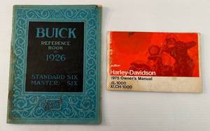 lot 23 image: 1926 Buick Reference Book And 1975 Harley-Davidson Owners Manual
