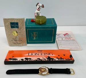 lot 46 image: WDCC 1995 Special Edition 101 Dalmations Ornament And Disneys Lion King Watch NIB