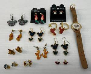 lot 50 image: Group Of Vintage Misc. Disney Earings And Watch