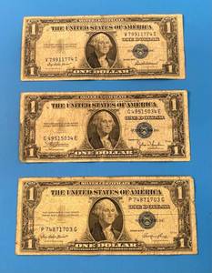lot 145 image: Three 1935 United States One Dollar Silver Certificates 1C, 1E, 1F