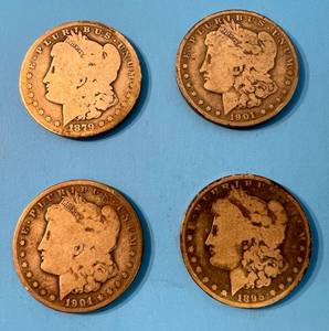 lot 147 image: 4 Morgan Silver Dollars 1879, 1895O,1901O, 1904S
