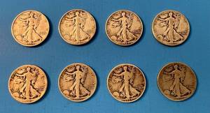 lot 151 image: Eight United States US Walking Liberty Silver Half Dollars 1918S, 1935D, 1939No, 1941No, 1942No, 1943No, 1944S, 1947D