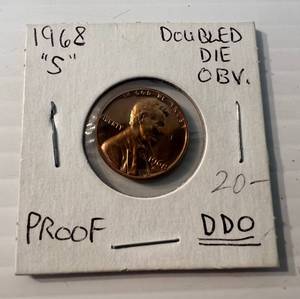 lot 166 image: 1968 S Doubled Die Obv. Proof Lincoln Cent