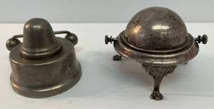 lot 176 image: Two Antique Ink Wells 1 Pewter 1 Silver Plate