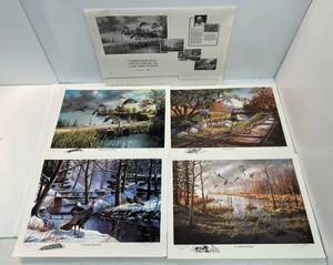 lot 185 image: Four Ken Zylla Commemorative North American Game Bird Series Pencil Signed Prints With Companion Collector Stamps Very Cool (Never Framed)