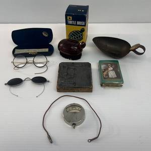 lot 229 image: Group Of Misc. Vintage Items Including Old Glasses With Gold Filled Frames And More
