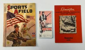 lot 230 image: July 1942 Sports Afield Magazine, 1950s Remington Sporting Firearms, AmmunitionTraps And Targets Price Guide And 1966 Ontario Hunting Seasons Guide