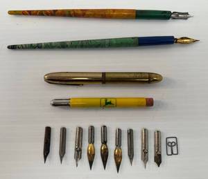 lot 255 image: Group Of Antique Misc. Pens & Pencils Including John Deere Bullet Pencil And More