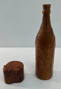 lot 258 image: Two Vintage Hand Made Wooden Puzzles 1 Cat 3x 21 Bottle 10