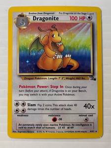 lot 287 image: 1999 Pokemon Stage 2 Dragonite Card # 462 In Protective Sleeve