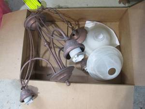 lot 27 image: Antiqued Copper 3-bulb light fixtur...