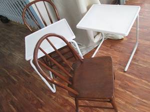 lot 48 image: (2) Wooden mission style chairs eac...