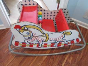 lot 71 image: Antique Babys rocking horse with a...
