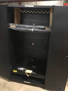 Extra Wide Heavy Duty Welded 20-Gauge Steel Freestanding Garage Cabinet in Black (42 in. W x 82 in. H x 24.6 in. D) by Husky Customer Returns See Pictures