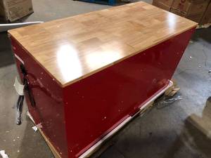 52 in. W x 24.5 in. D Standard Duty 10-Drawer Mobile Workbench Tool Chest with Solid Wood Top in Gloss Red by Husky Not Open Damage Customer Returns See Pictures